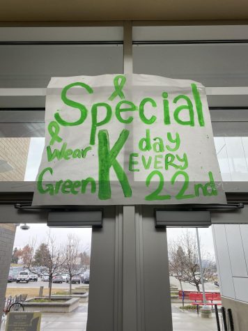 EHS Students wearing bright green to celebrate Mr. Kimmel
